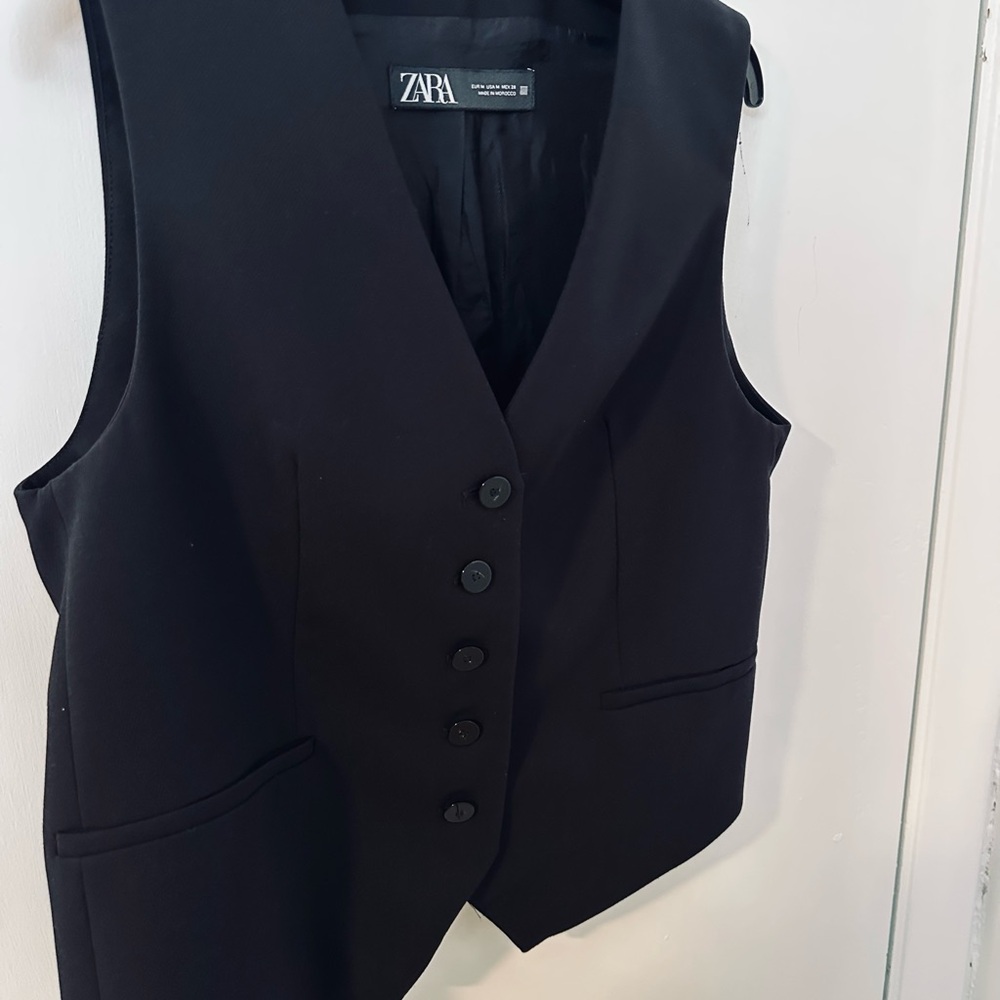 ZARA Black Tailored Waistcoat Vest Size M Button Front